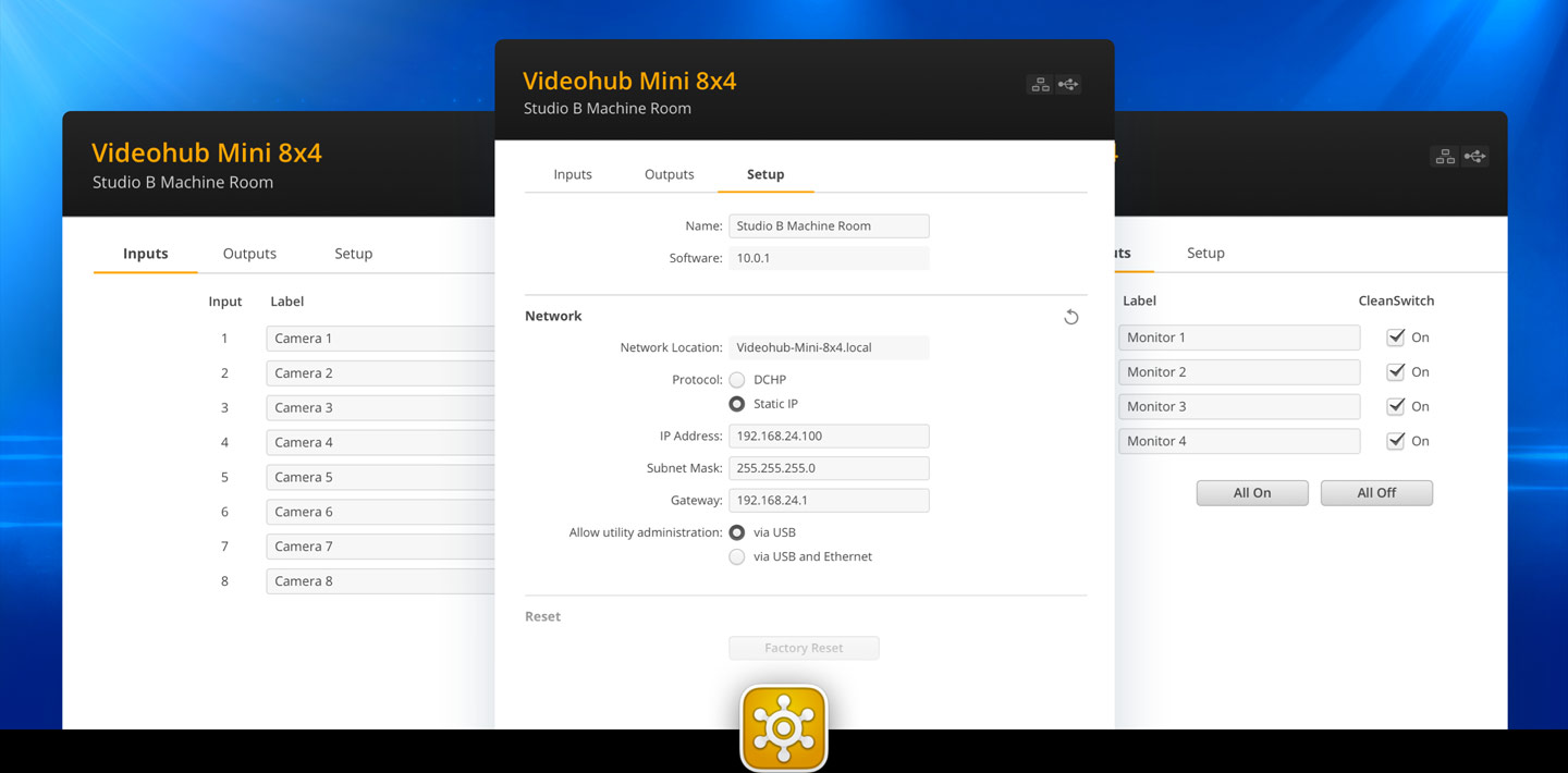 Includes Videohub Setup Utility